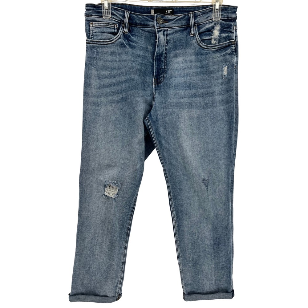 KUT From The Kloth Rachael Fab Ab High Rise Distressed Mom Jeans Medium Wash